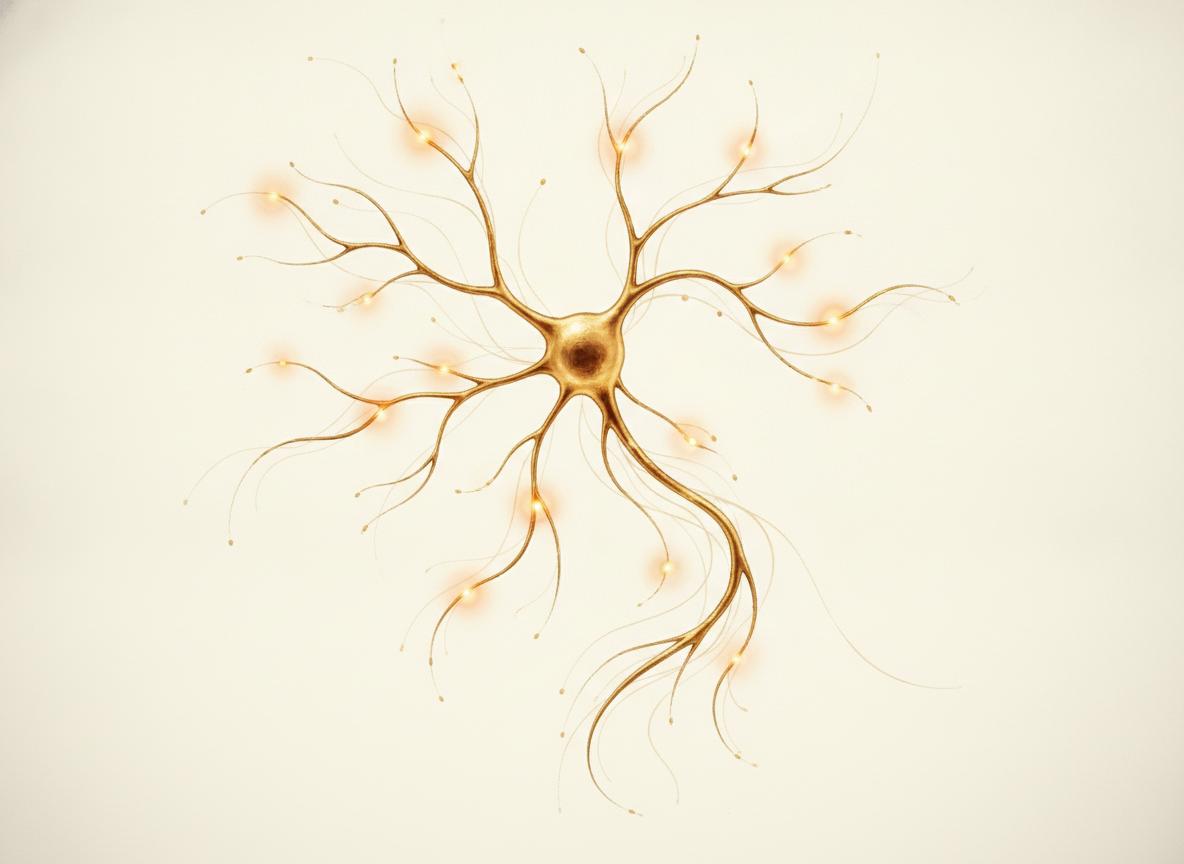 Neurônio em sinapse dourado representando vínculo seguro